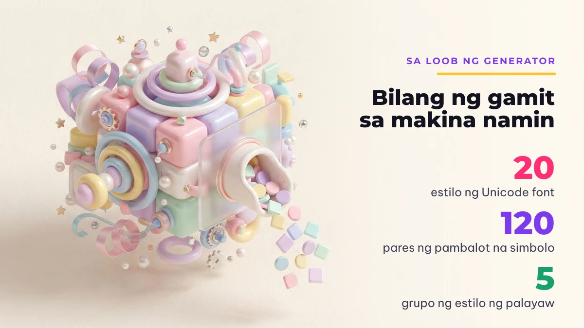 Bilang ng estilo ng font at simbolo sa loob ng palayaw generator ng Palayaw.com