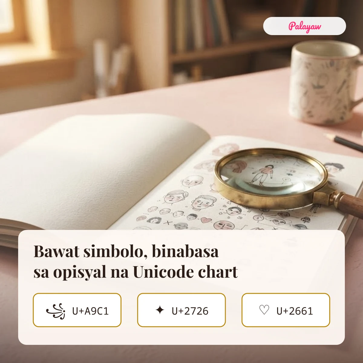 Paano sinusuri ng Palayaw ang bawat simbolo sa opisyal na Unicode chart, gaya ng U+A9C1, U+2726 at U+2661