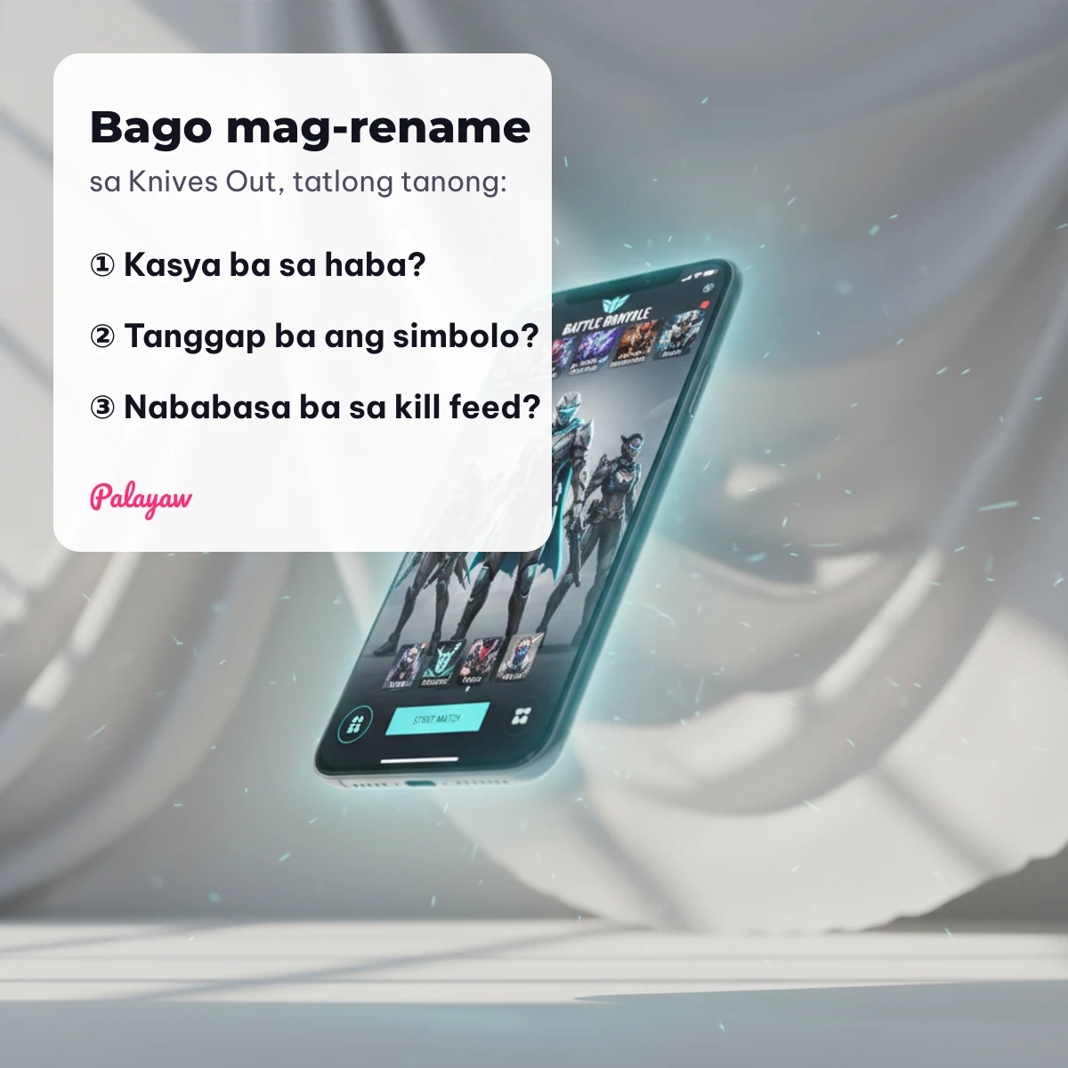 Knives Out IGN: tatlong tanong bago mag-rename — haba, simbolo, nababasa sa kill feed