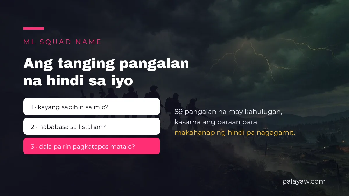 Tatlong pagsubok sa pangalan ng squad: sa mic, sa listahan, at pagkatapos matalo